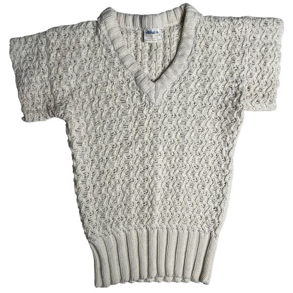 Vintage Mardi Size Medium Heavy Crochet Knit V-neck Sweater 100% Cotton Pullover - Picture 1 of 6